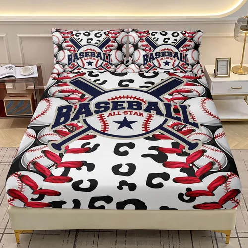 AILONEN Juego de sábanas de béisbol, juegos de ropa de cama deportiva para niños, adolescentes, decoración de dormitorio, tamaño individual,