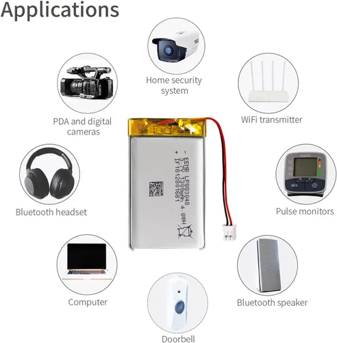Miniatura 6 de EEMB Batería de polímero de litio 3.7V 1300mAh 883048 Lipo Batería recargable con conector JST de cable para altavoz y dispositivo inalámbrico