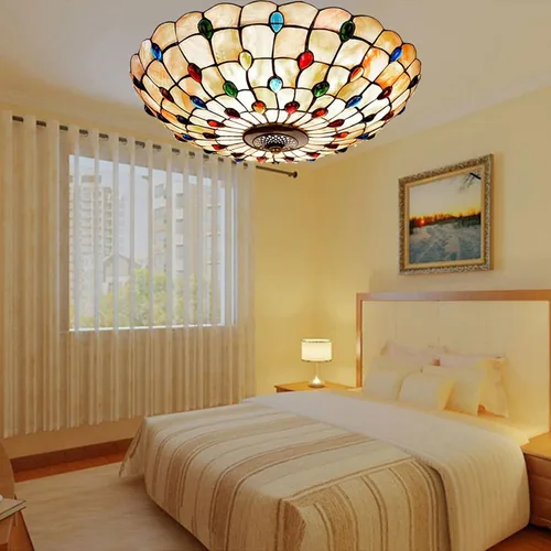Miniatura 4 de Tiffany - Lámpara de techo de montaje empotrado, lámpara de techo LED de vitral, hecha a mano con cuentas de vidrio de colores azules