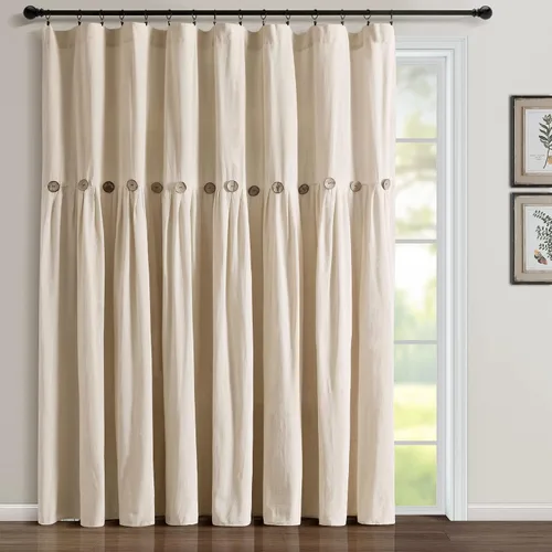 Miniatura 27 de Lush Decor - Cortinas de lino con botones de estilo granja, panel individual, diseño plisado de dos tonos de 40 pulgadas de ancho x 108 pulgadas