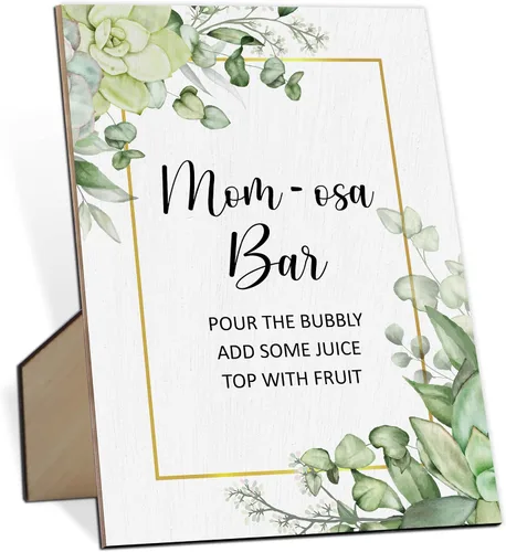 Miniatura 12 de Mom-osa Bar Baby Shower Letrero bohemio floral de género neutro con soporte, letrero de juego de madera para baby shower, cumpleaños, decoración