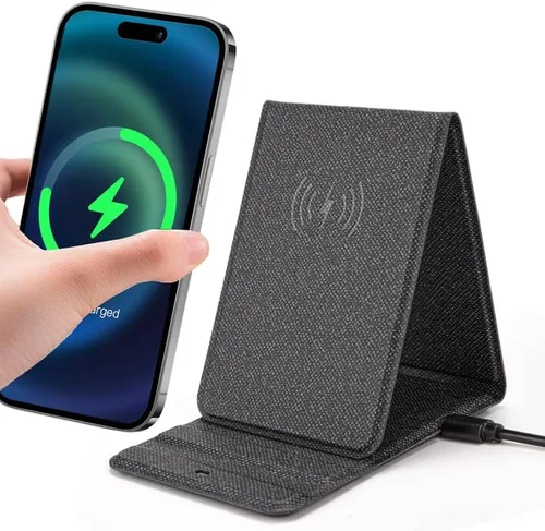 Soporte de teléfono portátil Cargador inalámbrico Cargador de teléfono plegable 15W Mini carga inalámbrica rápida Compatible con iPhone 15 14 13 12