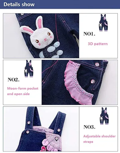 Miniatura 4 de KIDSCOOL SPACE Baby Girl Jean OverallsToddler Denim Cute 3D Bunny Outfit