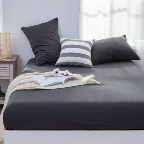 Miniatura 6 de LIFETOWN Sábana de 100 % algodón de punto jersey, bolsillo extra profundo, 1 sábana bajera ajustable con 2 fundas de almohada, sin arrugas