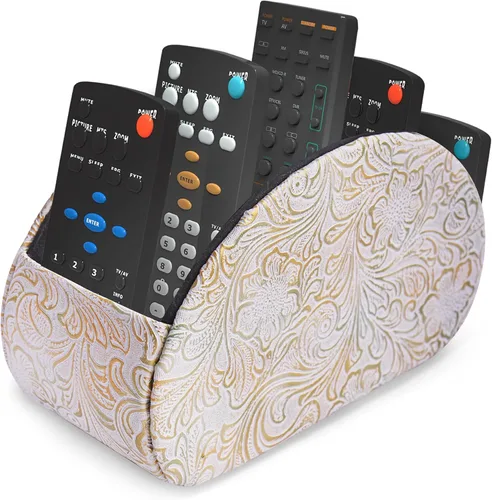 Miniatura 29 de QIELIZI Soporte para control remoto, organizador de escritorio de piel sintética con 5 compartimentos espaciosos para controles remotos de TV