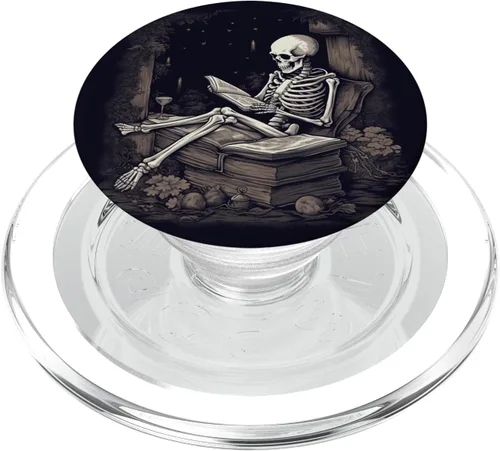 Miniatura 8 de Bibliotecario esqueleto gótico gótico gótico amante de la lectura de libros PopSockets intercambiables PopGrip