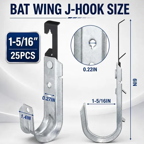 Miniatura 4 de Zonon 1 Pcs 25 Pcs J Hooks for Hanging Metal J Hook Hangers Cable Support with Bat Wing Heavy Duty G60 Galvanized Steel Cable Hooks for Attaching