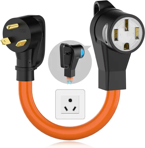 NEMA TT-30P a 14-50R Cable adaptador de cargador EV con indicador de energía LED, adaptador de conversión EV de 30 amperios a 50 amperios solo