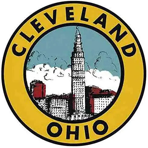 Cleveland Ohio - Calcomanía de viaje vintage con círculos amarillos