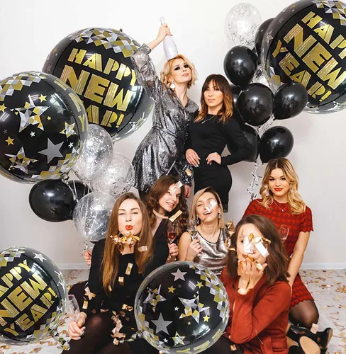 Miniatura 5 de KALOR Globos de papel de aluminio de 22 pulgadas de feliz año nuevo, 10 piezas, globos grandes 4D gigantes redondos de papel de aluminio metálico