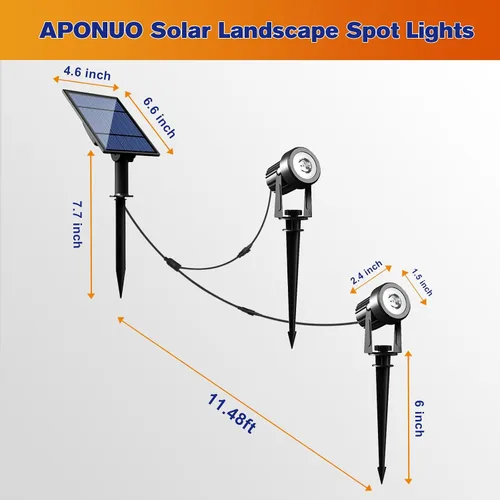 Miniatura 7 de APONUO Focos Solares - Luces Solares 2 en 1 para Paisaje de Exterior con Iluminación Ascendente, del Atardecer al Amanecer, IP65 Impermeable, Cable