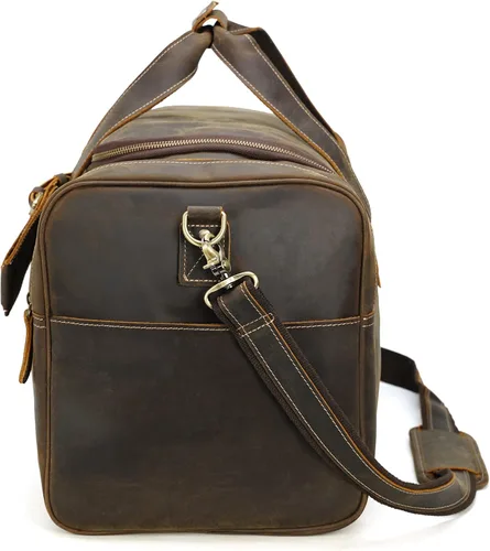 Miniatura 9 de Polare - Bolsa de lona de cuero de grano completo para hombre, de 24 pulgadas, para viajes, gimnasio, deportes, fin de semana, grande, Marrón, Retro