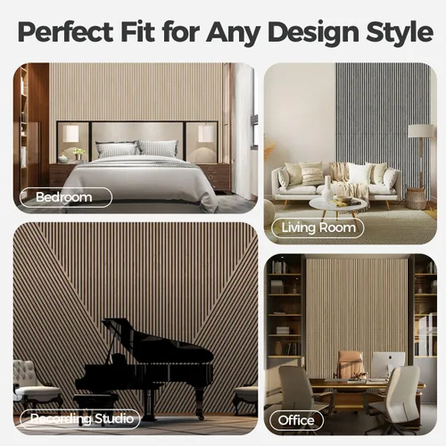 Miniatura 8 de AKUMAX Paquete de 2 paneles acústicos, paneles de pared con listones 3D para pared, techo y absorción de sonido, paneles de pared de madera
