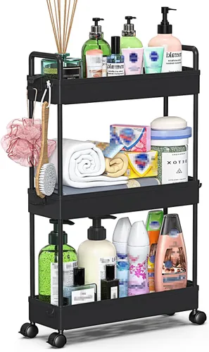 Miniatura 8 de SOLEJAZZ Carrito de Almacenamiento Delgado con Ruedas de 3 Niveles, Organizador de Almacenamiento Estrecho para Baño, Organizador de Utilidades