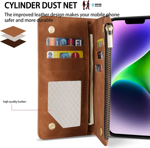 Miniatura 2 de ZZXX Funda tipo cartera para iPhone 14 Plus con [Bloqueo RFID] Ranura para tarjetas Cuero PU suave premium con cremallera tipo folio plegable