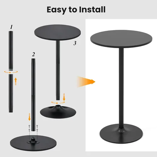 Miniatura 5 de Giantex Mesa de bar dos en uno con poste desmontable, base de metal, parte superior redonda de 24 pulgadas, 40 pulgadas/22 pulgadas de altura Negro
