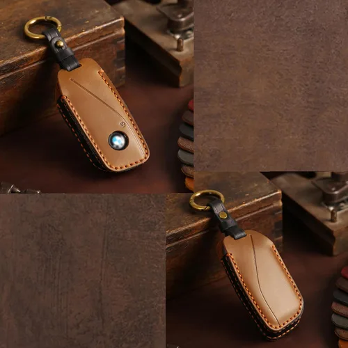 Miniatura 2 de Funda de cuero para llavero de automóvil, compatible con BMW 2023, nuevo X7 I7 XI 7 Series Funda de cuero hecha a mano con 4 botones, color marrón