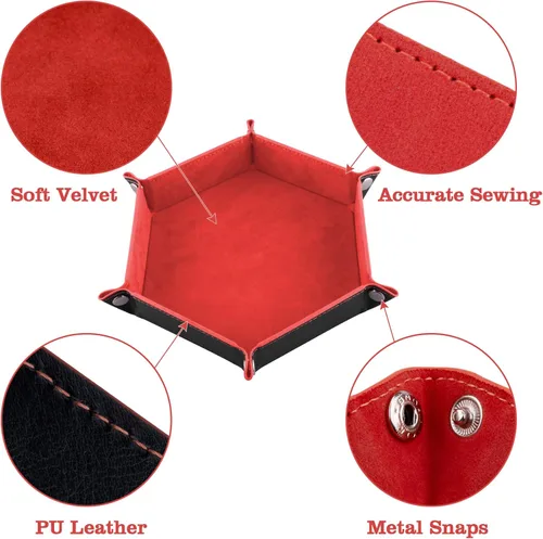 Miniatura 3 de SIQUK Juego de 4 bandejas de dados plegables hexagonales, de piel sintética, para juegos de dados como RPG, DND y otros juegos de mesa