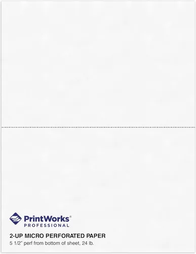 PrintWorks Papel perforado profesional de media hoja de 8.5 x 11 pulgadas, perfecto para W-2, 1099 y uso llamativo, fabricado en los Estados Unidos,
