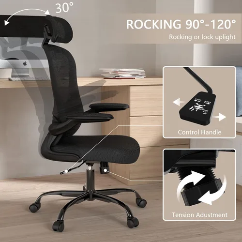 Miniatura 4 de Silla de oficina, Silla de escritorio ergonómica de respaldo alto, Silla de escritorio de malla transpirable con soporte lumbar ajustable