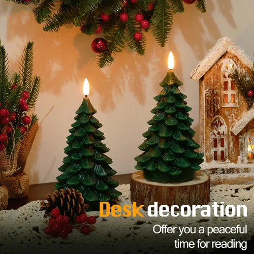 Miniatura 5 de JOIONE Velas sin llama de árbol de Navidad con temporizador remoto, velas parpadeantes que funcionan con pilas, velas LED de cera real para Verde