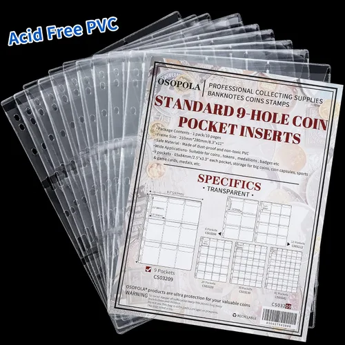 Miniatura 7 de Páginas de Encuadernación para Monedas de 90 Bolsillos - Fundas de 2.5×3.3 pulgadas, 10 hojas sueltas, Fundas para Colección de Monedas de Medallón