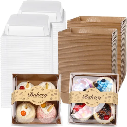 Paquete de 100 Cajas de Charcutería con Tapas Transparentes y Seguras, 5.3x4.9x2.5 Pulgadas, Cajas Desechables Cuadradas Marrone para Sándwiches,