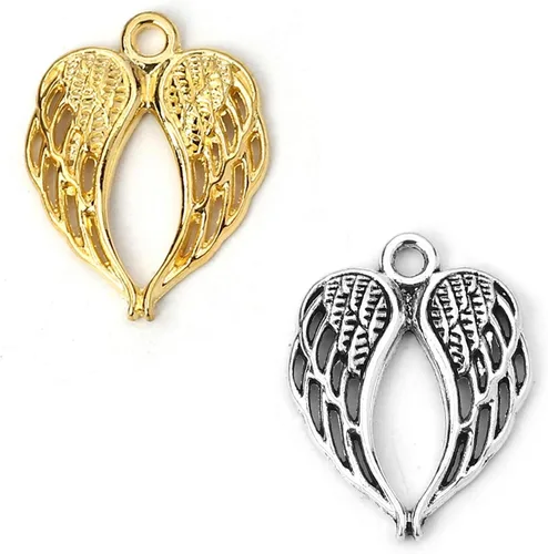 Miniatura 7 de JGFinds Dije de alas de ángel, paquete de 100 (50 plateadas, 50 en tono dorado) suministros para hacer joyas, pequeñas alas de metal de 7/8 pulgadas