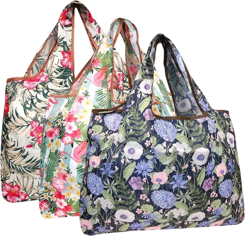 Miniatura 11 de alldyrew - Bolsa plegable para compras, reutilizable de nailon grande, 3 unidades Deliciosos alimentos