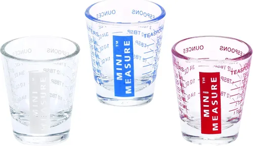 Miniatura 9 de Kolder Medida Mini de Vidrio Pesado, 20 Mediciones Incrementales Vaso de Chupito Medidor Multiusos para Líquido y Seco, Negro, Juego de 2