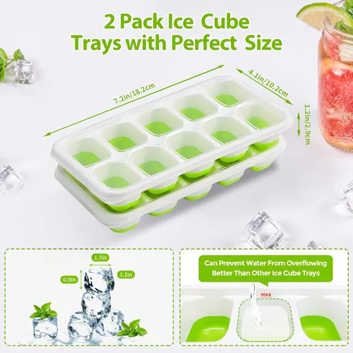 Miniatura 4 de DOQAUS Bandeja para cubitos de hielo con tapas, paquete de 2 bandejas de hielo apilables de silicona para congelador, seguro para BPA y LFGB, fácil