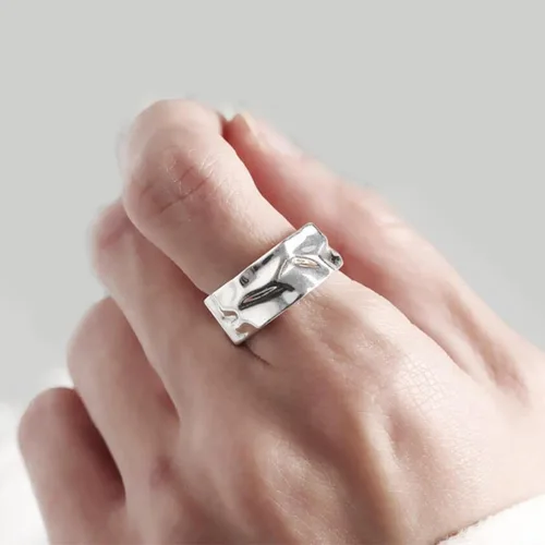 Miniatura 36 de Anillo de plata de ley 925, minimalista, ajustable, hecho a mano, para mujeres y niñas