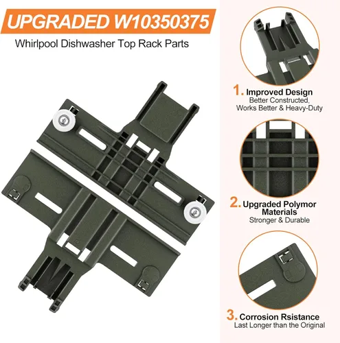 Miniatura 2 de AJUSTADOR DE REJILLA SUPERIOR DE LAVAVAJAS MEJORADO W10350375 W10712395 Piezas para Lavavajillas Whirlpool WDT730PAHZ0 WDT970SAHZ0 WDTA50SAHZ0