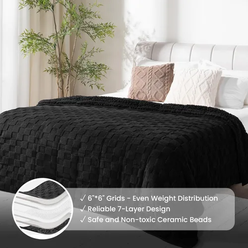 Miniatura 4 de Manta con peso de 15 libras, tamaño twin, manta con peso de sherpa a cuadros 3D de jacquard suave y elegante para adultos, manta de cama acogedora