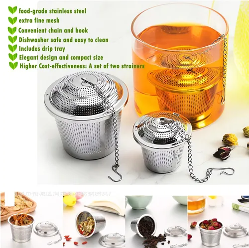 Miniatura 6 de Infusor de té de hojas sueltas (juego de 2) con cuchara de té y bandeja de goteo, colador de acero inoxidable ultra fino y más empinado para una