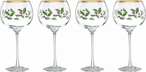Lenox Vasos altos con diseño navideño, copas para vino, Set de 4, 16 onzas, Transparente
