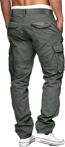 Miniatura 2 de LVCBL Pantalones cargo para hombre, de algodón, ajuste relajado, con múltiples bolsillos para hombre