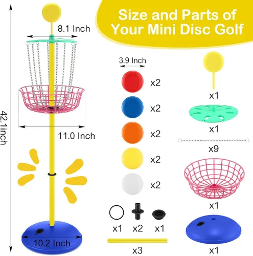 Miniatura 3 de Meooeck 42 Inches Mini Disc Golf Baskets with 10 Flying Discs Golf Starter Set for Indoor Outdoor Yard and Beach