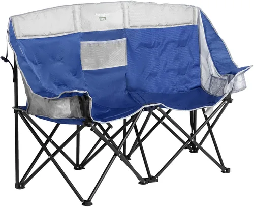 Miniatura 11 de SUNNYFEEL Silla de Camping Doblada Doble, Silla Loveseat Sobredimensionada, Silla de Césped Portátil/Plegable Resistente con Almacenamiento