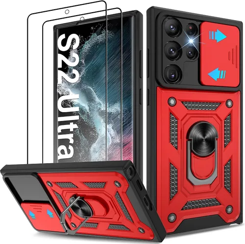 Miniatura 90 de ATUMP Funda para T-Mobile Revvl V Plus 5G con protector de pantalla HD con cubierta de cámara deslizante, soporte de anillo de rotación de 360° Negro