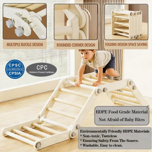 Miniatura 5 de Juguetes de escalada para niños, juego de triángulos Pikler, gimnasio Montessori de plástico para interiores, gimnasio de escalada plegable