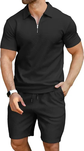 Miniatura 2 de KUYIGO Conjunto de camisa polo y pantalones cortos para hombre, trajes de verano a la moda, casual, de manga corta, traje de 2 piezas para hombre
