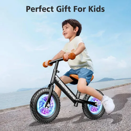 Miniatura 8 de Bicicleta de Equilibrio con Luces de Color 12 Pulgadas sin Pedal para Niños, Edad de 24 Meses a 5 Años, Bicicleta de Equilibrio Ligera y Estable