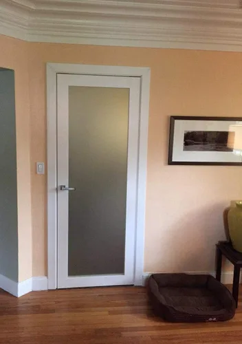Miniatura 4 de SARTODOORS Puerta francesa sólida de 18 x 80 pulgadas Planum 2102 Oak Marco de panel regular individual manija Puertas resistentes para baño
