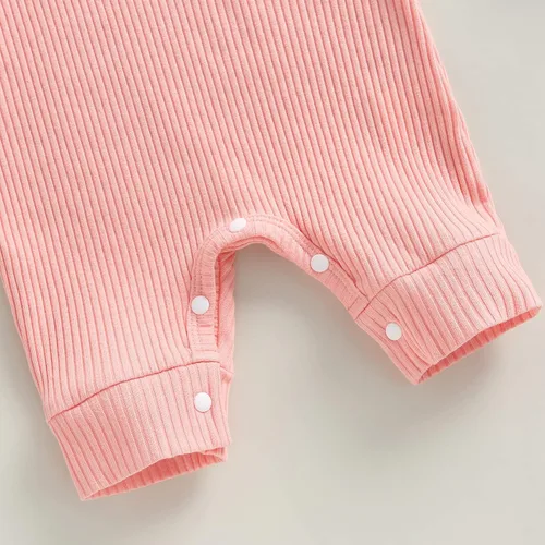 Miniatura 7 de BULINGNA Mameluco de verano para bebé, niña, niño, cuello redondo, color liso, de punto, acanalado, traje corto de una pieza