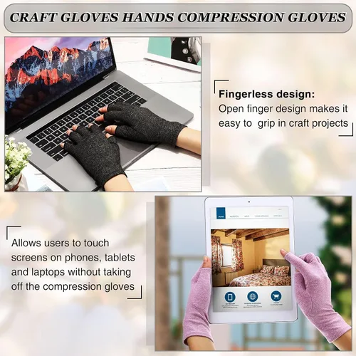 Miniatura 6 de Geyoga 3 pares de guantes de compresión para manos y artritis sin dedos, alivio de presión articular, para acolchar, costura, escribir, tareas