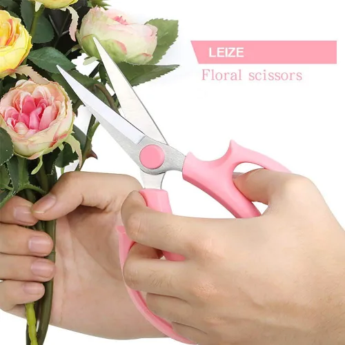 Miniatura 2 de Leize Tijeras de flores, tijeras florales de acero inoxidable grueso de alta calidad, podadora fuerte para flores, ramas y hojas (rosa delgada)