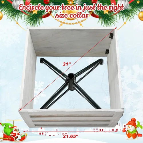 Miniatura 3 de Macarrie Caja de Madera para Cubrir la Base del Árbol de Navidad, Falda de Árbol Lavada, Caja Rústica, Falda de Granja, Faldas de Navidad para Blanco