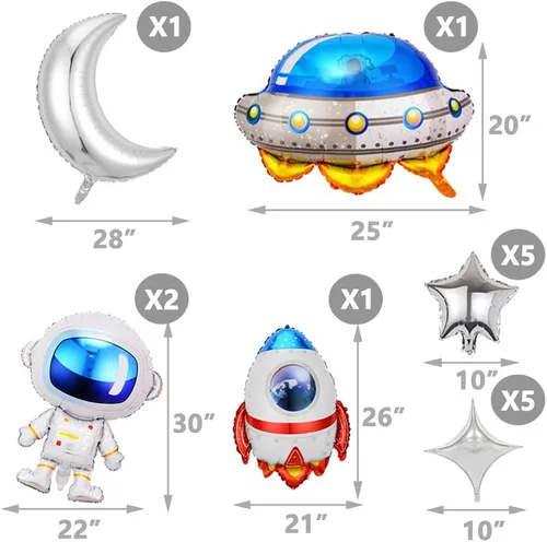 Miniatura 2 de Globos grandes del espacio exterior, 15 piezas de globos espaciales de Mylar de astronauta, astronauta, astronauta, cohete, dirigible luna