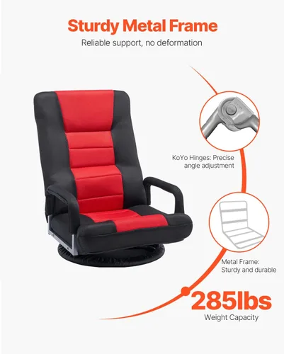 Miniatura 6 de VEVOR Silla giratoria para juegos con reposabrazos, silla giratoria de 360 grados con respaldo plegable de 6 posiciones ajustables y soporte lumbar